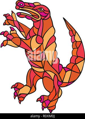 Mosaik stil Abbildung: ein Krokodil, Gator, croc oder Krokodil tänzelt stehend gesehen von einer Seite auf isolierten Hintergrund in der Farbe. Stock Vektor