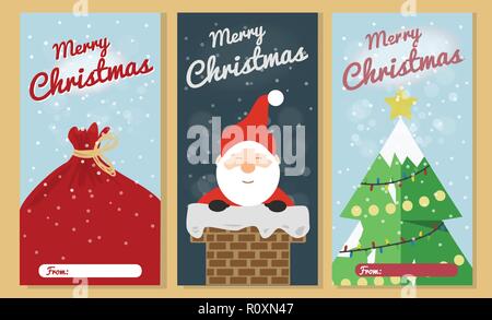 Weihnachten Grußkarten-Set. Frohe Weihnachten Text Grußkarte Sammlungen mit weihnachtlichen Elementen. Vector Illustration Stock Vektor