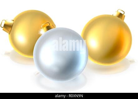 Gold und Silber Christbaumkugel Kugeln Ornamente Stock Vektor