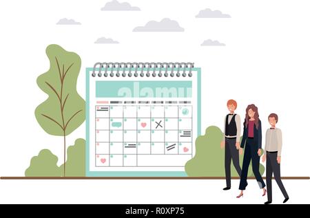 Gruppe von Menschen, die das Geschäft mit Kalendererinnerung Stock Vektor