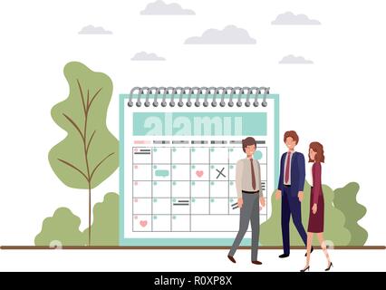 Gruppe von Menschen, die das Geschäft mit Kalendererinnerung Stock Vektor
