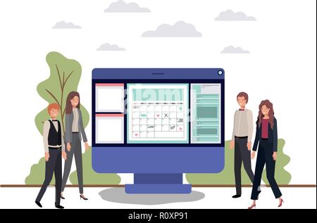 Gruppe von Menschen, die das Geschäft mit den PC-Desktop Stock Vektor