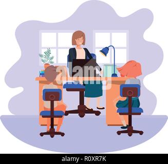 Geschäftsfrau im Büro mit Kindern avatar Charakter Stock Vektor