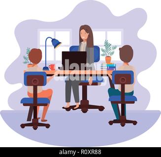 Geschäftsfrau im Büro mit Jungen avatar Charakter Stock Vektor