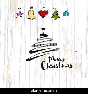 Weihnachten Skizze auf Holz- Hintergrund. Vector Illustration von Hand gezeichnet. Stock Vektor