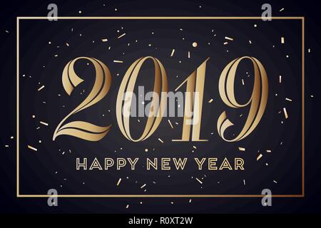 2019. Frohes neues Jahr. Grußkarte mit Inschrift Frohes Neues Jahr Stock Vektor