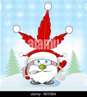 Santa cluas whit Marihuana hat über snoflacks Hintergrund Stock Vektor