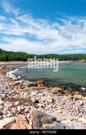 Abkühlung am Schwarzen Bach Cove, Cape Breton Highlands National Park, Nova Scotia, Kanada. Stockfoto