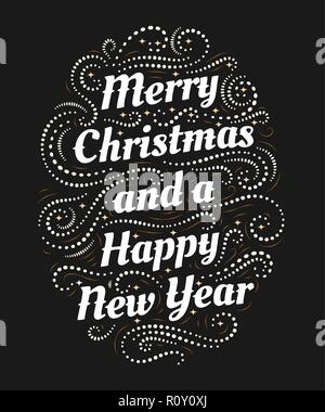 Frohe Weihnachten und einen guten Rutsch ins Neue Jahr Hand gezeichnet Schriftzug Stock Vektor