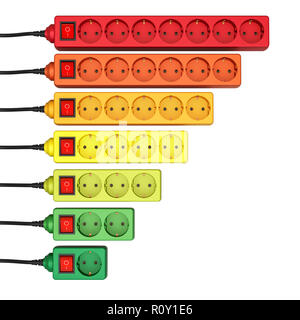 Energie sparen Verbrauch Konzept, Zeile aus farbigen spike Unterdrücker. Energieeffizienz Chart aus dem Überspannungsschutz. 3D-Rendering Stockfoto