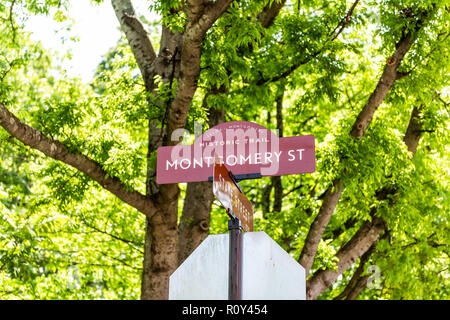 Montgomery, USA historische Straße Straßenschild closeup während des Tages in der Hauptstadt Alabama Stadt im Zentrum von Old Town Historic Trail Stockfoto