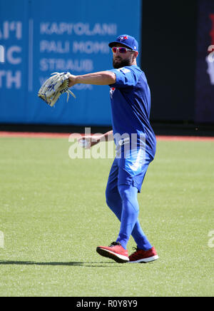 November 4, 2018 - Toronto Blue Jays Kevin Säule während einer Warm-up Training Session im Les Murakami Stadium auf dem Campus der Universität von Hawaii in Manoa in Honolulu, HI Michael Sullivan/CSM Stockfoto