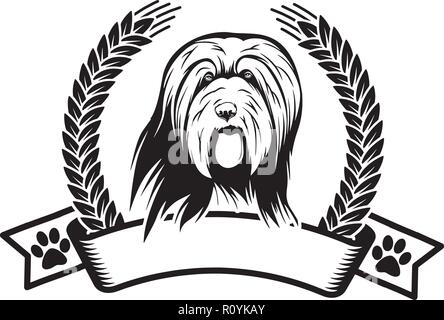 Bearded Collie Hund Rasse Kopf isoliert Pedigree Pet Portrait Lächeln glücklich Welpen Gesicht Animal Cartoon Illustration Portrait Kunst Kunstwerk niedliche Design Stock Vektor