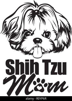 Shih Tzu Stammbaum Rasse Kopf isoliert Pet Portrait Lächeln glücklich Welpen Gesicht Animal Cartoon Illustration Portrait Kunst Kunstwerk niedliche Design Stock Vektor