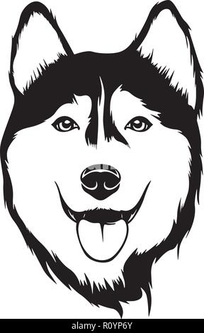 Siberian Husky Stammbaum Rasse Kopf isoliert Pet Portrait Lächeln glücklich Welpen Gesicht Animal Cartoon Illustration Portrait Kunst Kunstwerk niedliche Design Stock Vektor