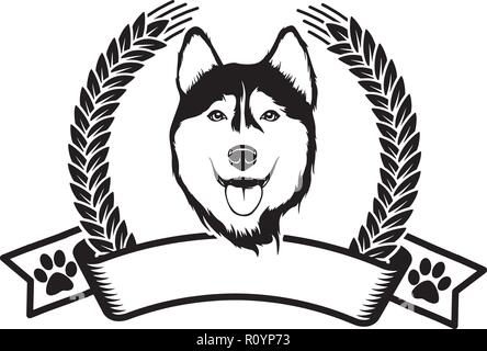 Siberian Husky Stammbaum Rasse Kopf isoliert Pet Portrait Lächeln glücklich Welpen Gesicht Animal Cartoon Illustration Portrait Kunst Kunstwerk niedliche Design Stock Vektor