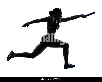Athletik zielläufer Sprinter laufen Läufer in Silhouette auf weißem Hintergrund Stockfoto
