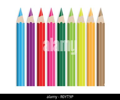 Satz von farbstifte in der Zeile auf weißem Hintergrund, Vector Illustration Stock Vektor