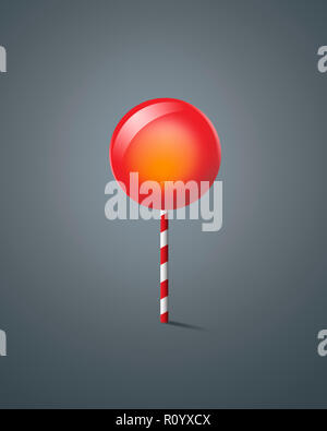 Rot gestreifte lollipop Lollipop mit Stock gegen grauer Hintergrund Stockfoto