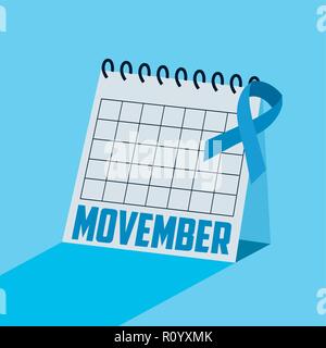 Movember tag Kalender Termine Blue Ribbon Vector Illustration Stock Vektor