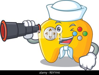 Sailor mit Fernglas Video Game Controller auf einem CHARCTER Stock Vektor