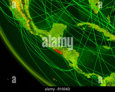 El Salvador auf Digital Planet Erde vom Weltraum aus mit Netzwerk. Konzept der internationalen Kommunikation, Technik und Reisen. 3D-Darstellung. Elemente Stockfoto