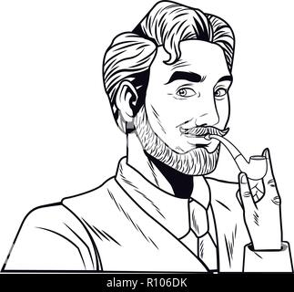 Pop Art Mann Gesicht in Schwarz und Weiß Stock Vektor