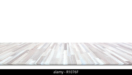 Holz- Zähler auf weißem Hintergrund für die Überführung von Waren. Stockfoto