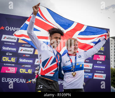 Kye Whyte & Kyle Evans - Europameisterschaften in Glasgow2018 - BMX Racing Stockfoto