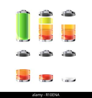 Satz von Batterie Symbole mit verschiedenen Ladezustand Stock Vektor
