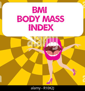 Konzeptionelle Handschrift zeigt Bmi Body Mass Index. Business Foto text Körperfett auf Gewicht und die Messung auf. Stockfoto