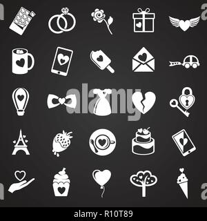Valentines Tag auf schwarzem Hintergrund Symbole gesetzt Stock Vektor
