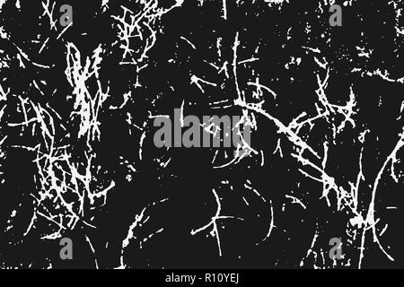 Weiße Kratzer auf schwarzen Hintergrund isoliert. Partikel overlay Textur. Grunge Design Elemente. Vector Illustration, eps 10. Stock Vektor