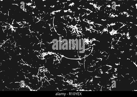 Weiße Kratzer auf schwarzen Hintergrund isoliert. Partikel overlay Textur. Grunge Design Elemente. Vector Illustration, eps 10. Stock Vektor