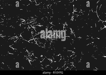 Weiße Kratzer auf schwarzen Hintergrund isoliert. Partikel overlay Textur. Grunge Design Elemente. Vector Illustration, eps 10. Stock Vektor