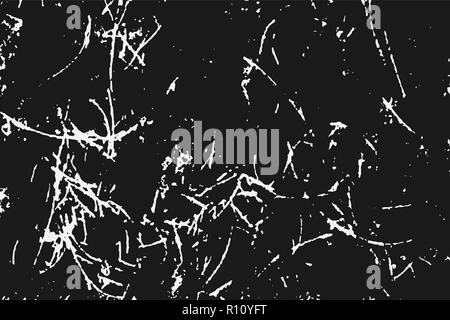 Weiße Kratzer auf schwarzen Hintergrund isoliert. Partikel overlay Textur. Grunge Design Elemente. Vector Illustration, eps 10. Stock Vektor
