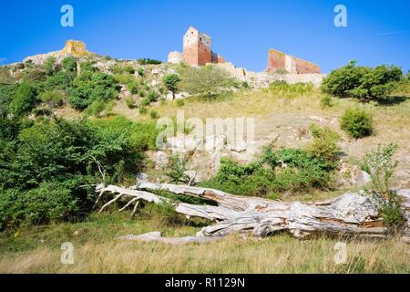 Schloss Hammershus, die größte Burgruine Nordeuropas an steilen Granit Felsen an der Ostsee gelegen, Bornholm, Dänemark Stockfoto