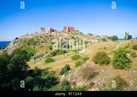 Schloss Hammershus, die größte Burgruine Nordeuropas an steilen Granit Felsen an der Ostsee gelegen, Bornholm, Dänemark Stockfoto