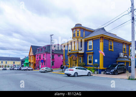 Lunenburg, Kanada - 21 September 2018: Historische Holzhäuser in der King Street, in Lunenburg, Nova Scotia, Kanada Stockfoto