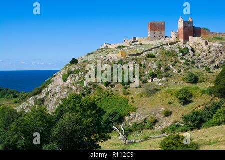 Schloss Hammershus, die größte Burgruine Nordeuropas an steilen Granit Felsen an der Ostsee gelegen, Bornholm, Dänemark Stockfoto