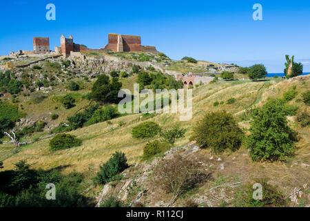 Schloss Hammershus, die größte Burgruine Nordeuropas an steilen Granit Felsen an der Ostsee gelegen, Bornholm, Dänemark Stockfoto