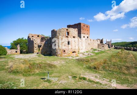 Schloss Hammershus, die größte Burgruine Nordeuropas an steilen Granit Felsen an der Ostsee gelegen, Bornholm, Dänemark Stockfoto