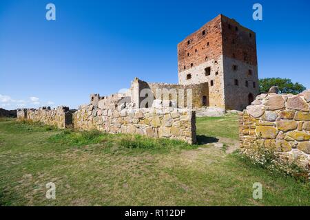 Schloss Hammershus, die größte Burgruine Nordeuropas an steilen Granit Felsen an der Ostsee gelegen, Bornholm, Dänemark Stockfoto