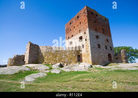 Schloss Hammershus, die größte Burgruine Nordeuropas an steilen Granit Felsen an der Ostsee gelegen, Bornholm, Dänemark Stockfoto