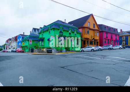 Lunenburg, Kanada - 22. September 2018: Die historischen Häuser in der King Street, in Lunenburg, Nova Scotia, Kanada Stockfoto