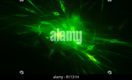 Grün leuchtende Qubits, computer-generierte Zusammenfassung Hintergrund, 3D-Rendering Stockfoto