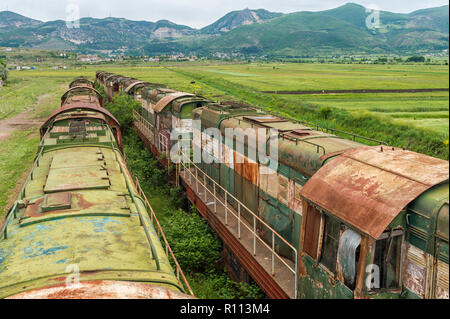 Ehemaliger Bahnhof, Prrenjas, Albanien Stockfoto