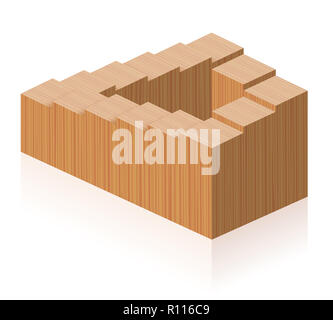 Penrose Schritte. Optische Illusion einer Holz- unmöglich Treppe bildet eine Endlosschleife. Abbildung: auf weißem Hintergrund. Stockfoto