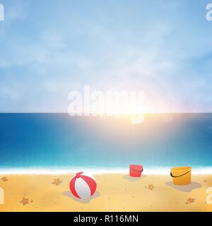 Sommer Hintergrund auf Blue Sky Beach mit sonnigen Burst, Vector EPS 10. Stock Vektor