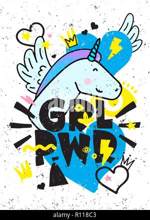 GRL PWR kurz zitieren. Girl Power niedliche hand Zeichnung Abbildung Stock Vektor